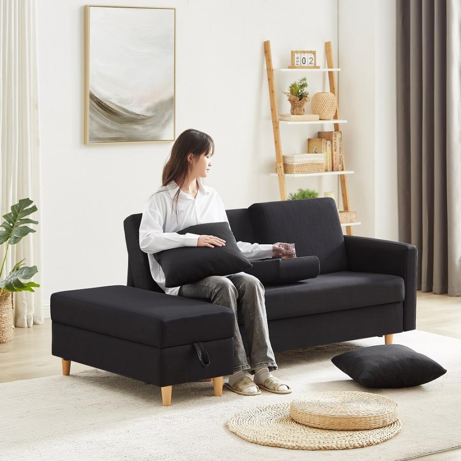 ソファ ソファーベッド 3人掛け カウチソファ 収納付き オットマン付き