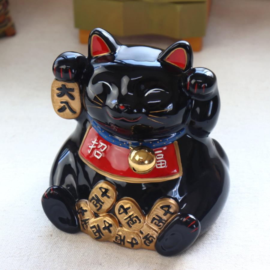金運招き 黒猫貯金箱 置物 鈴付き 置き物 おしゃれ かわいい 開店祝い