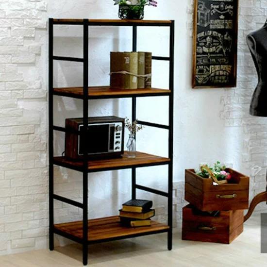 天然木 アイアン 4段ラック 幅60 奥行40 棚 ラック シェルフ 木製