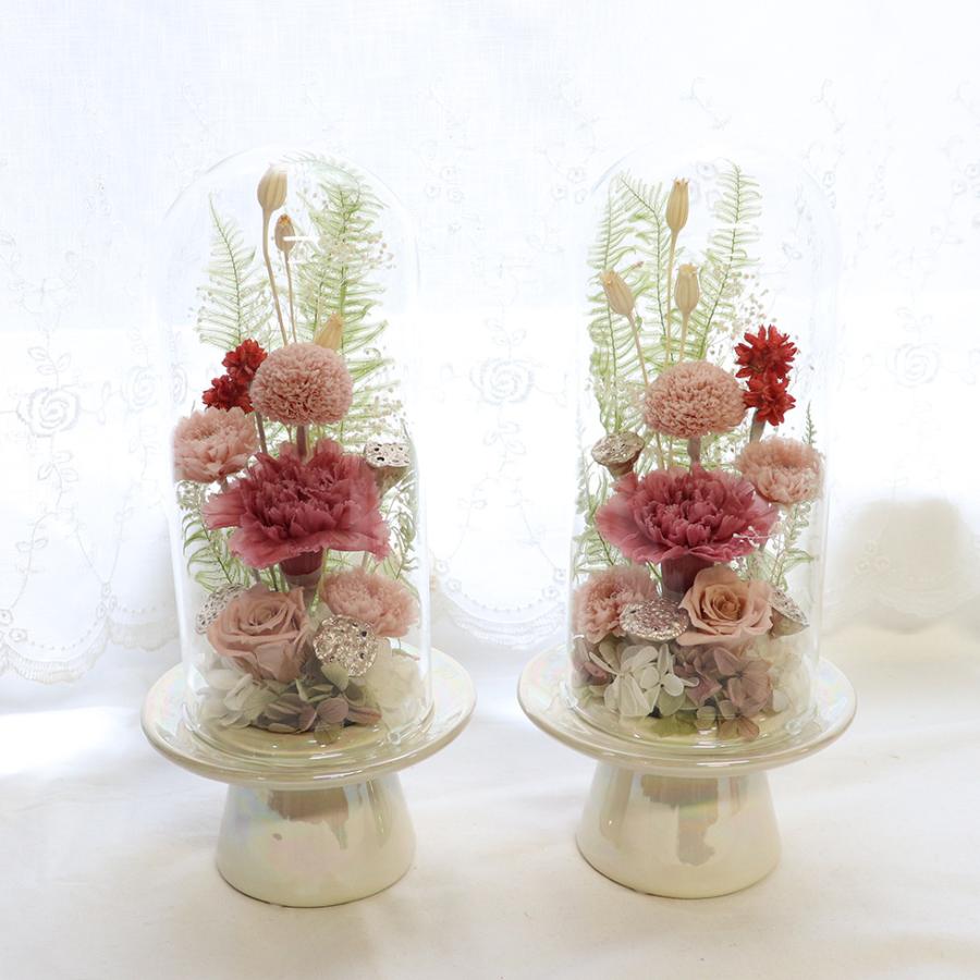 仏花 プリザーブドフラワー お供え 1対 喪中見舞い ガラスドーム 一対