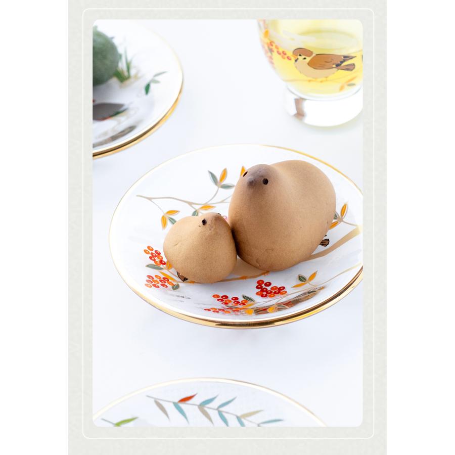 ADERIA おしゃれ 丸皿 ガラスプレート PNT 吉祥花鳥 アデリア 日本製