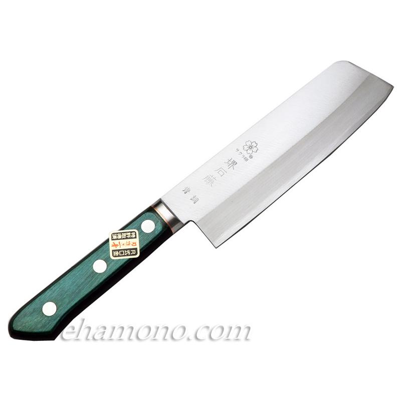 堺石藤 青鋼（あおこう） 本割込 菜切り（薄刃）型包丁 ツバ付