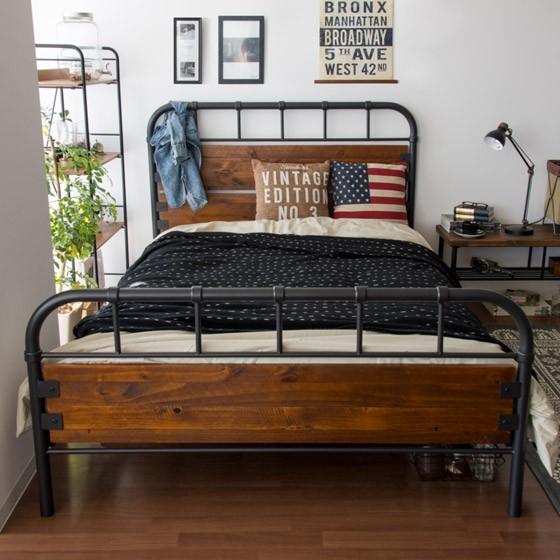 ベッドフレーム シングル パイプ シングルベッド パイプベッド 天然木