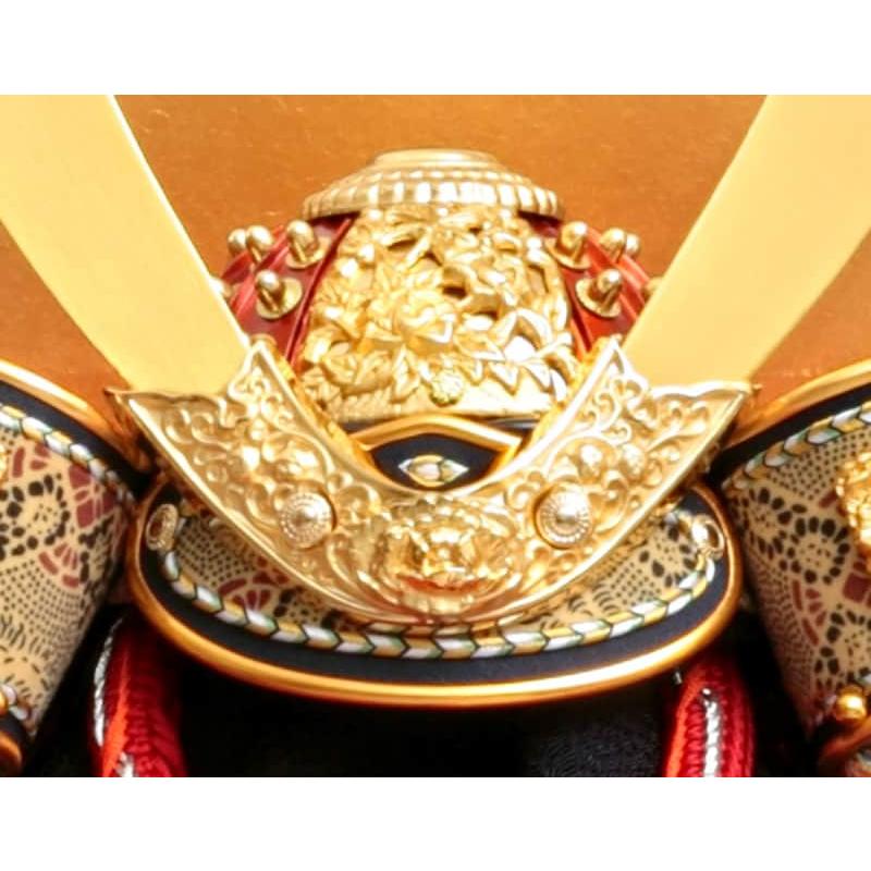 五月人形 久月 兜平飾り 兜飾り 正絹赤糸縅 10号 矧ぎ合わせ鉢 金屏風