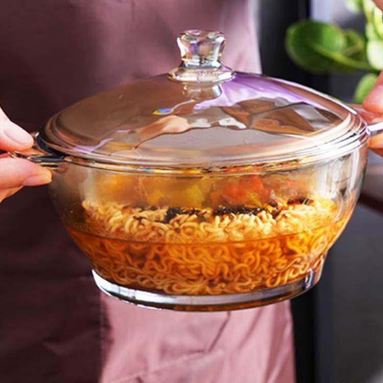 3個セット 耐熱 ガラス ボウル 取っ手付き 両手鍋 蓋付き 1000ml 14cm