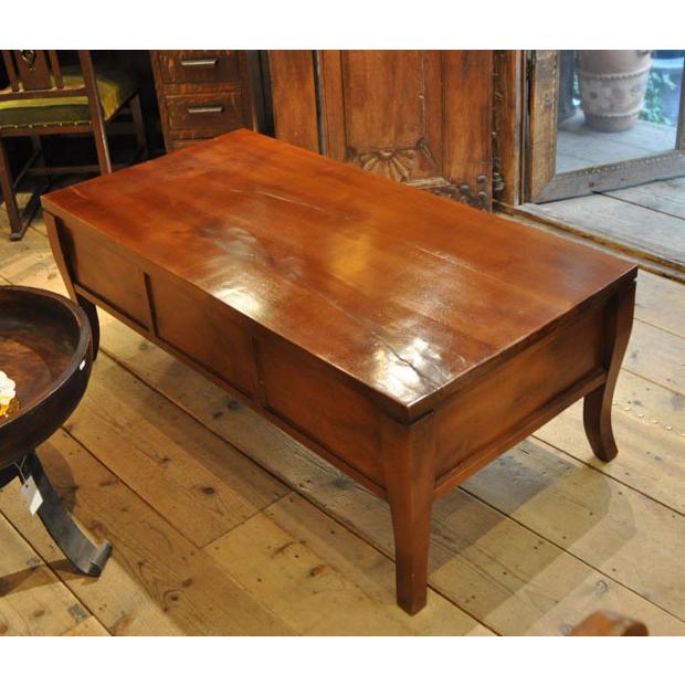 ローテーブル 引出し付 コーヒーテーブル 天然木 茶 チーク無垢材 古材