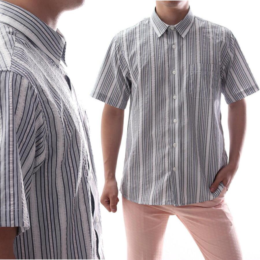 シアサッカー シャツ ストライプシャツ 半袖シャツ メンズ 青/白/赤