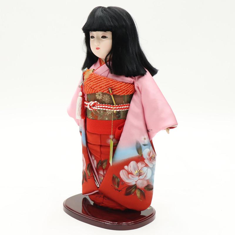 アウトレット品 雛人形 市松人形 13号 正絹 ピンク/赤 25a-ya-0072