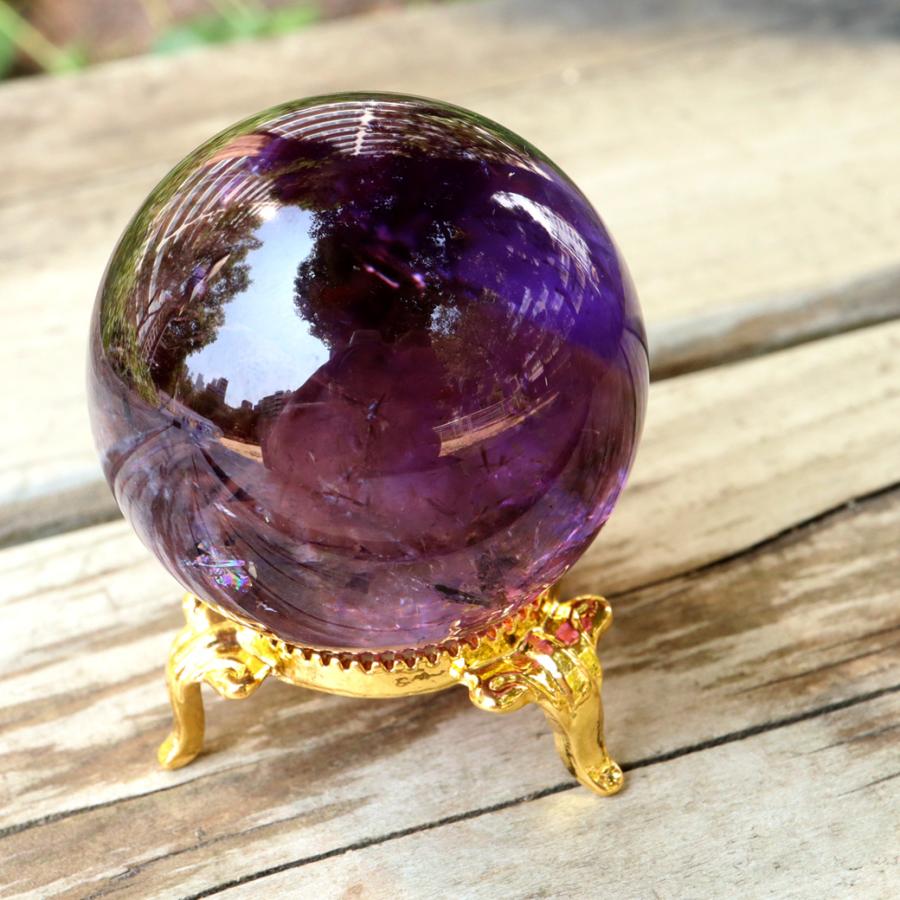 GOLD STONE アメジスト 紫水晶 丸玉 虹入り レインボー ブラジル