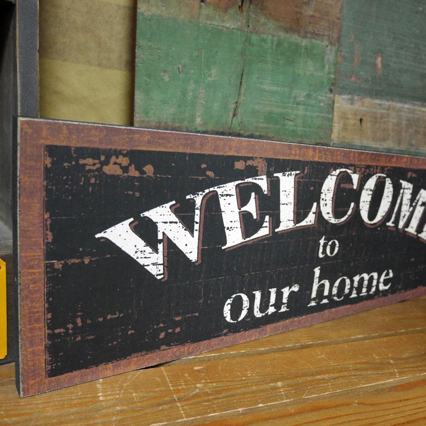 WELCOME 木製看板 サインボード ブラック ウェルカム インテリア
