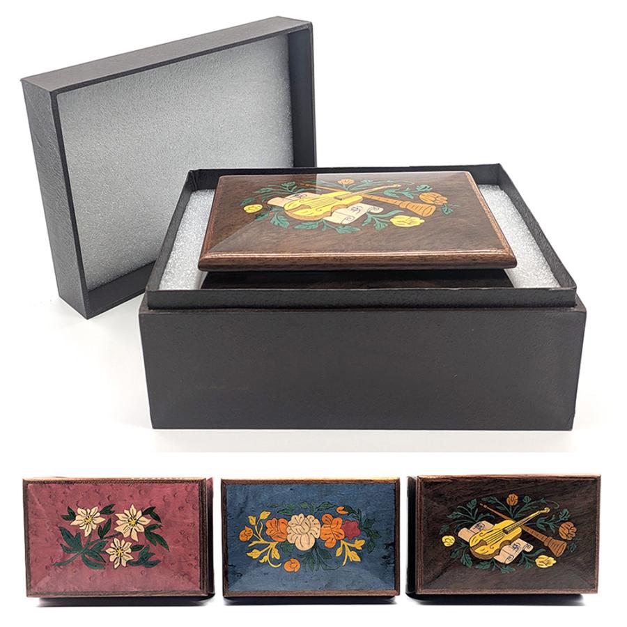 オルゴール ジュエリー ケース 象嵌 ピンク アンティーク調 宝石箱