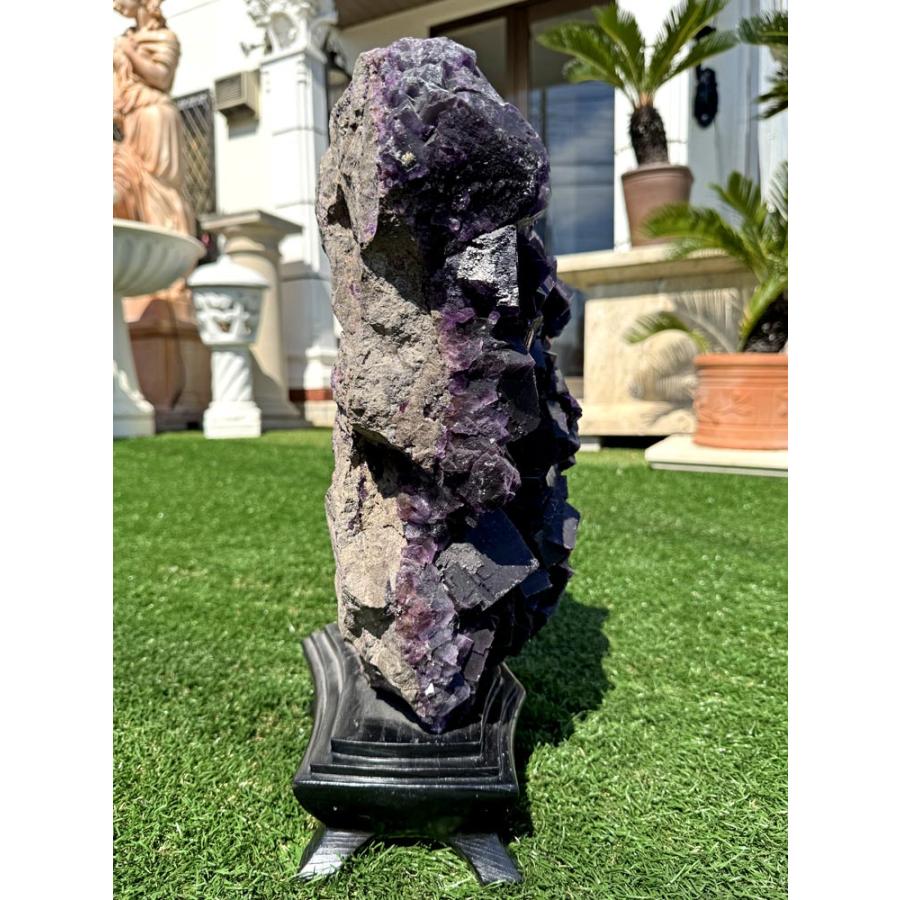 希少 特大 フローライト 蛍石 原石 H47cm 送料無料 台座付 ブラック