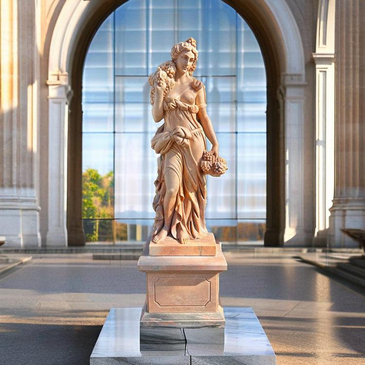 天然大理石彫刻 果物を持つヴィーナス(夏) ピンク 乙女 H210cm 女神