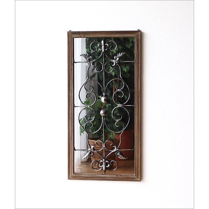 鏡 ウォールミラー 壁掛け ミラー おしゃれ アンティーク風 木製