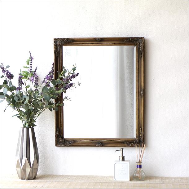 鏡 壁掛けミラー アンティークゴールド レトロ ウォールミラー