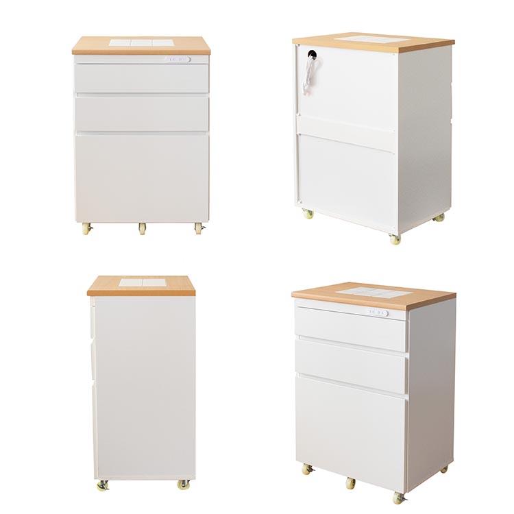 収納 チェスト キッチン レンジ台 キャスター付き 3段 白 おしゃれ