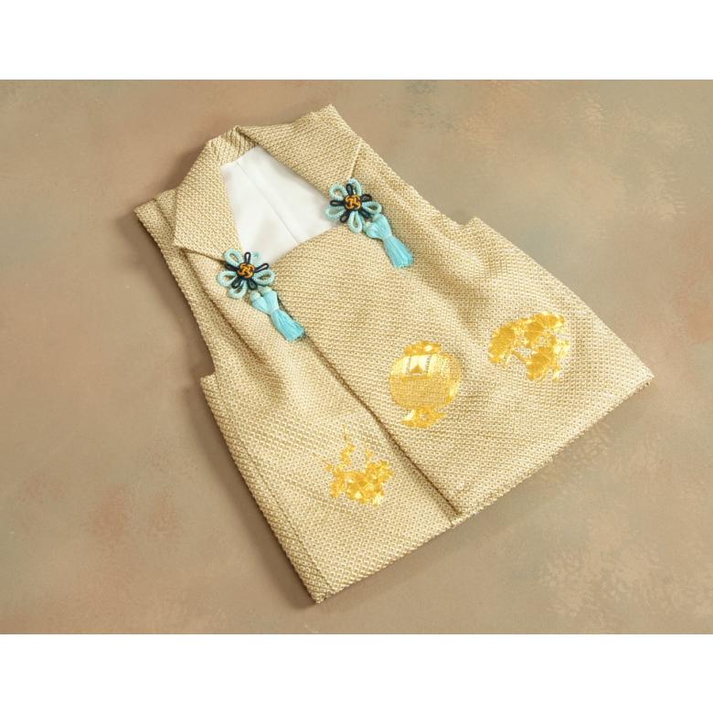 京美 七五三 3歳 着物 男の子 正絹 被布単品 金茶色地総本鹿の子絞り