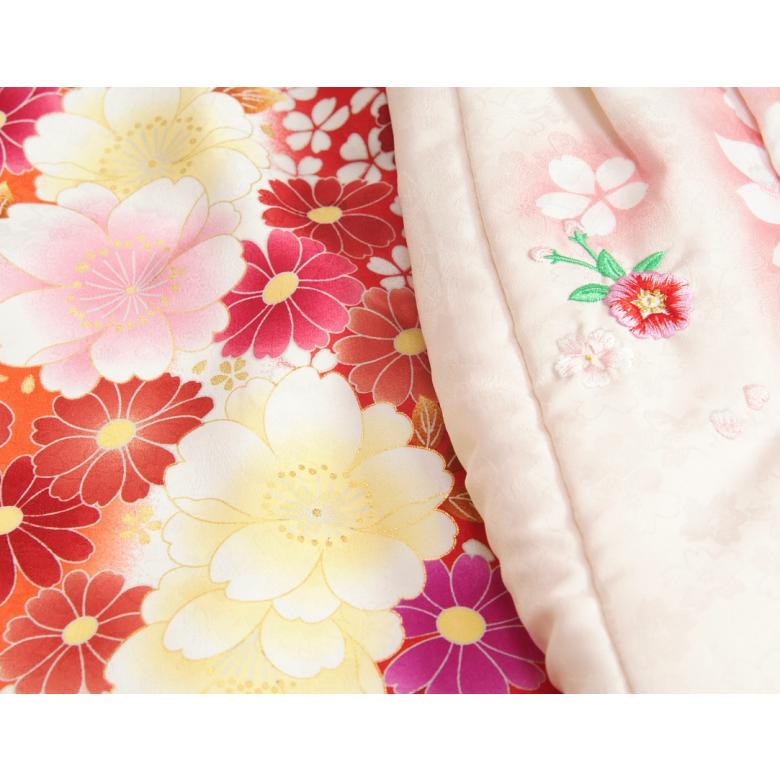 京美 七五三 着物 被布セット 3歳 女の子 マユミブランド 濃淡赤地色