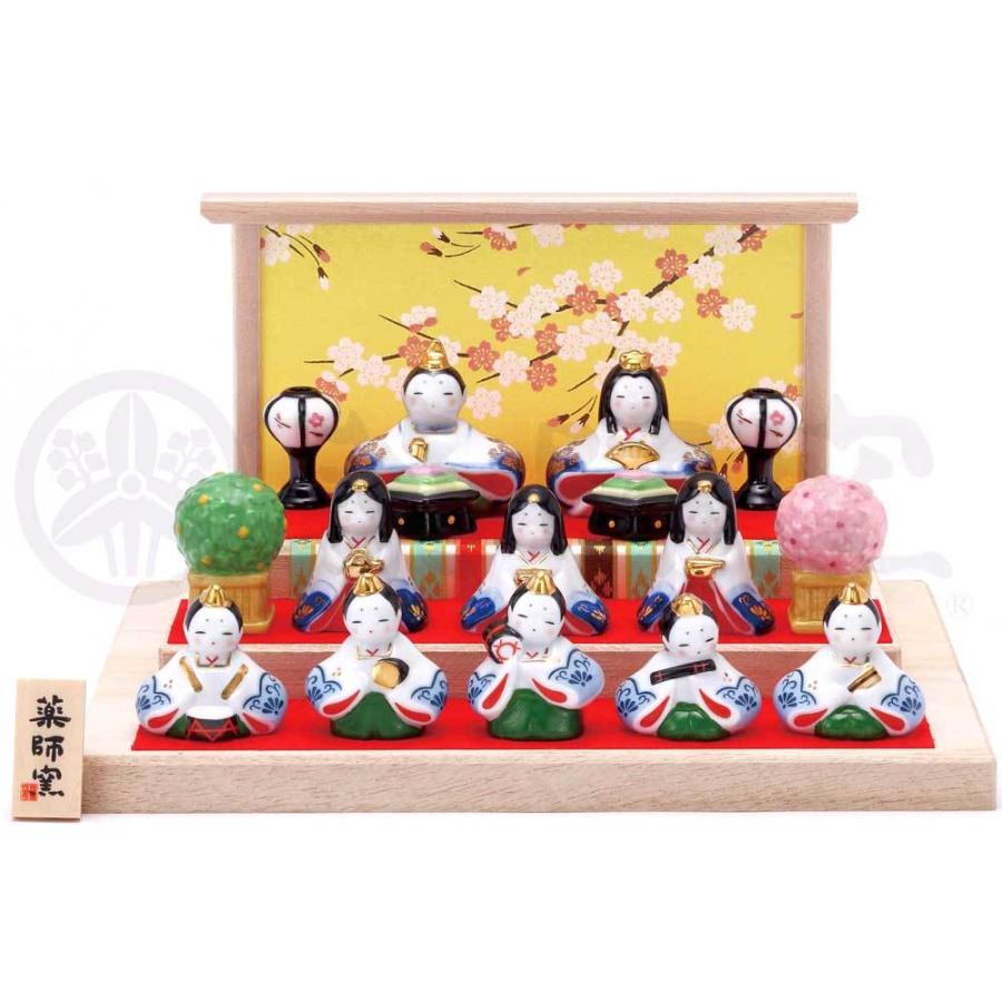 雛人形 コンパクト 陶器 小さい 可愛い ひな人形/ 染錦華小紋飾り雛(三