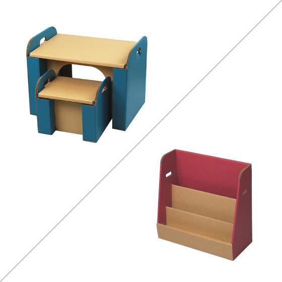 ダンボールの机＆イス・絵本ラック セット 段ボール ダンボール デスク