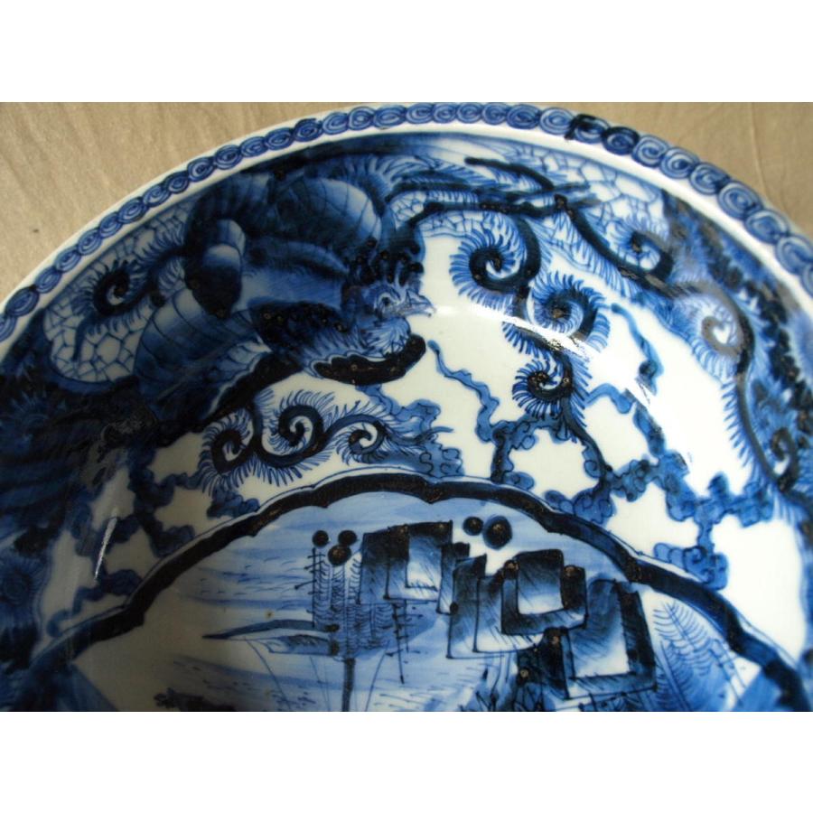 江戸時代 無傷 極上 鳳凰山水文染付古伊万里大鉢28cm 献上手古伊万里深