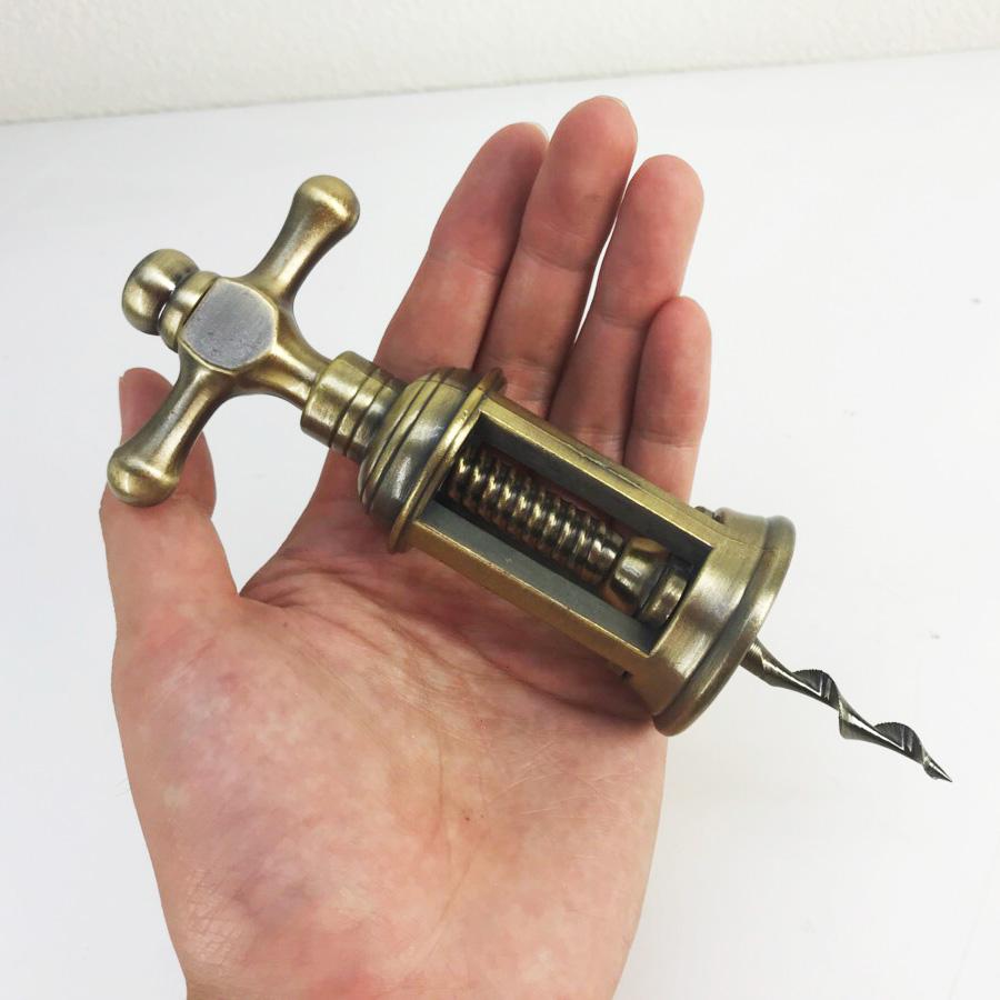 ワインオープナー 真鍮色 コルク抜き 簡単 手動 アンティーク