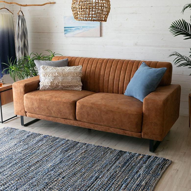 東谷 ソファ 3人 2人 掛け ブラウン 合皮 フェイクレザー 合成皮革