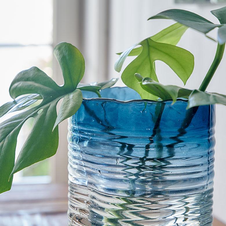 フラワー ベース おしゃれ 花瓶 花びん 花器 ガラス ブルー 楕円柱