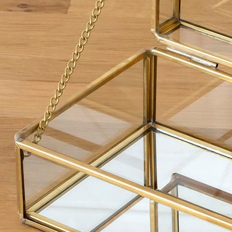 ELEMENTS 収納 ケース ストッパー付き ガラス 真鍮 ゴールド 小物入れ