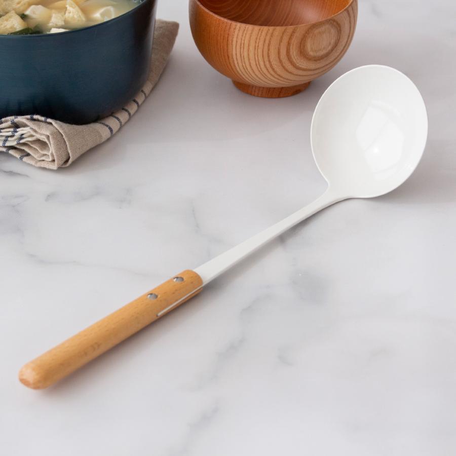 3/8はポイント10倍／ レードル 琺瑯 ホーロー 持ち手 木 natural blanc