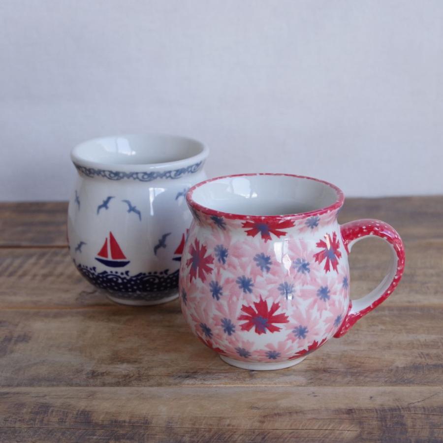 ポーリッシュポタリー ポーランド 食器 マグカップ 赤 ピンク 撫子 花