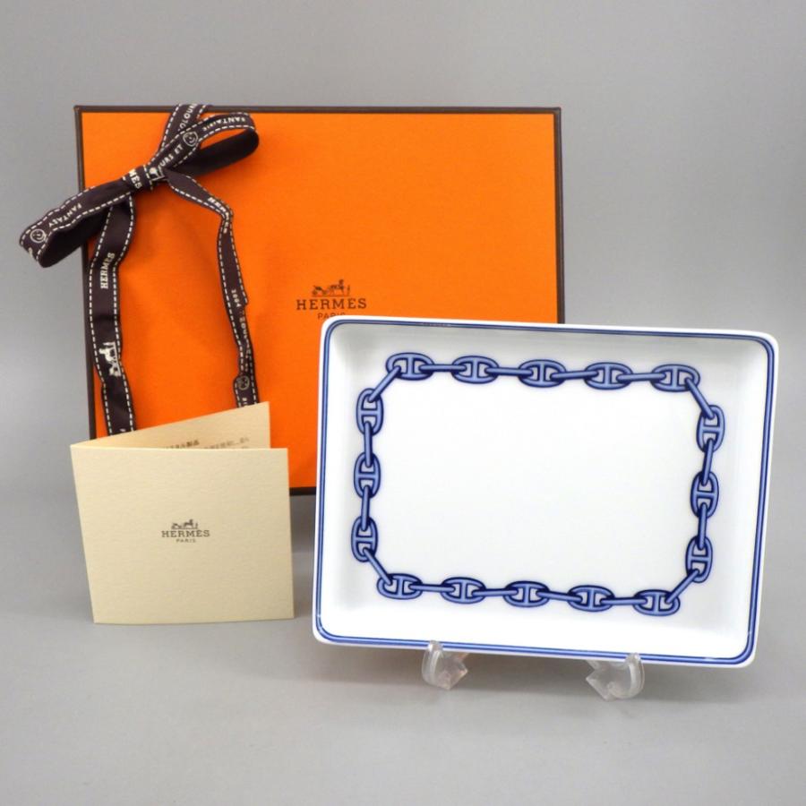 HERMES（エルメス） シェーヌダンクル ブルー スクエアプレート 箱付き