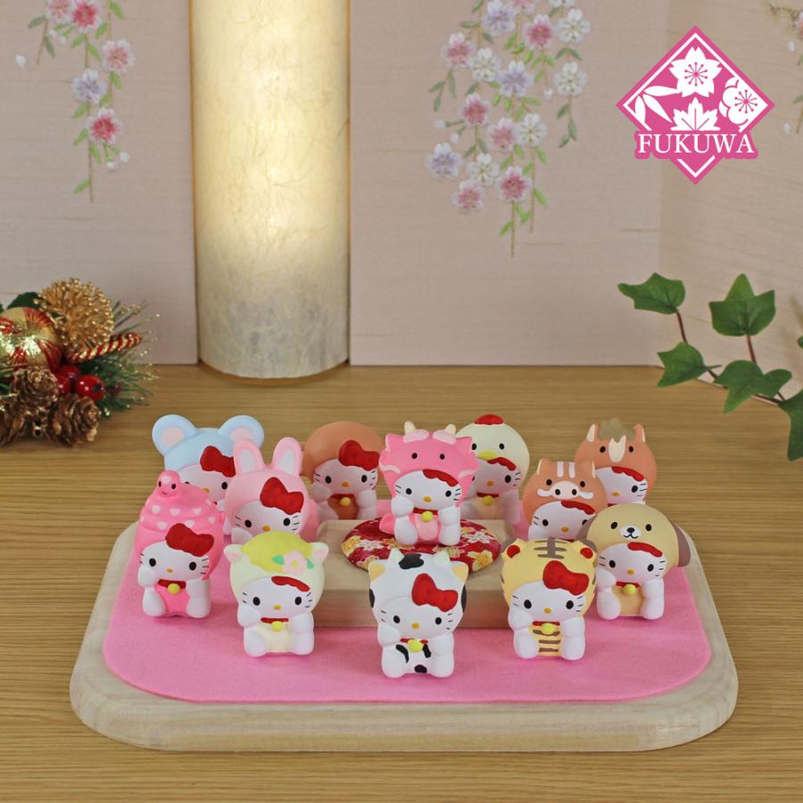 ハローキティ お正月飾り 置物(はろうきてぃ 開運 十二支飾り ピンク