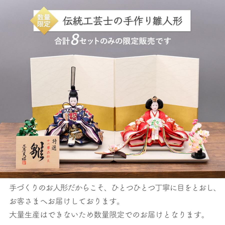 雛人形 うるはし雛 小三五親王 親王飾り 二曲一双 白金屏風 金銀箔押し