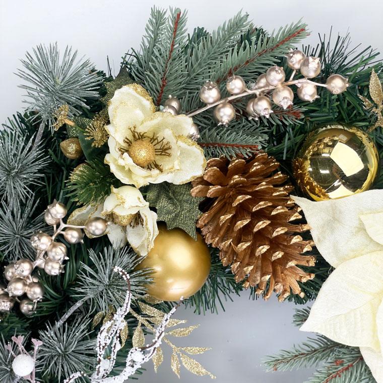 クリスマスリース 60cm ゴールド 特大 玄関 おしゃれ 北欧 手作り