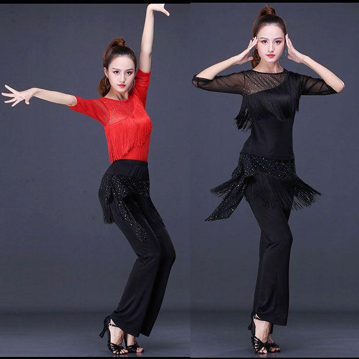 社交ダンス衣装 上下セット 五分袖トップス ダンスパンツ ラテン