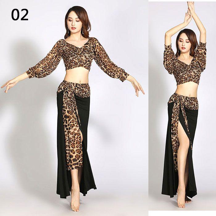 ベリーダンス衣装 セットアップ Vネック 長袖へそ出しトップス