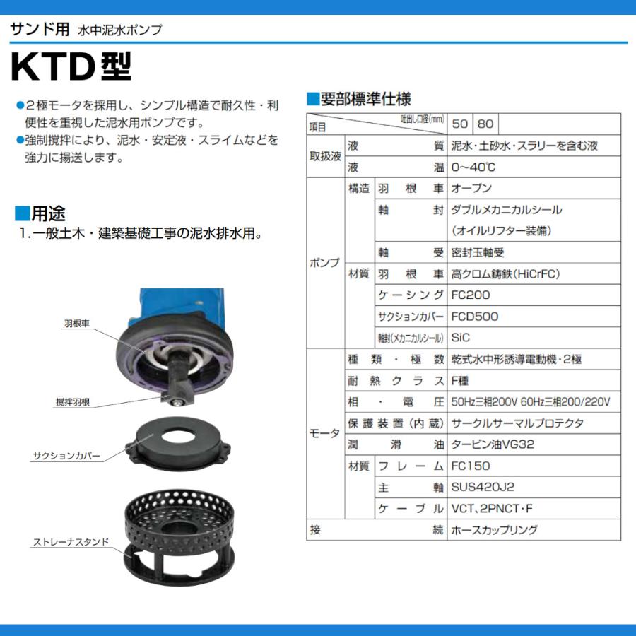 ツルミポンプ ツルミ 鶴見 KTD22.2 泥水用 水中ポンプ 三相200V 三相