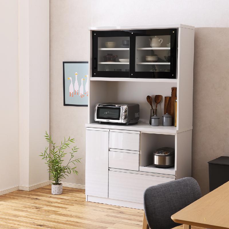 関家具 公式店 食器棚 収納 おしゃれ 105 キッチンボード 白