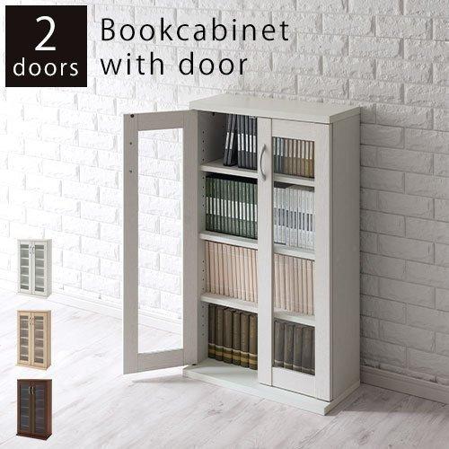 ぼん家具 【完成品】 本棚 薄型 スリム 扉付き 省スペース 木製 ガラス