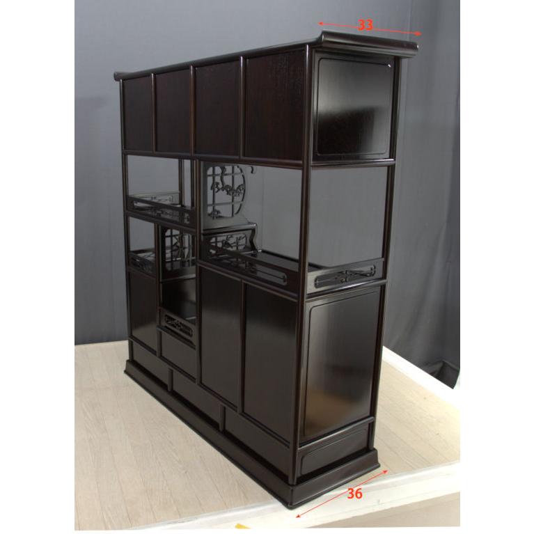 仕上げ直し完成品 飾り棚 唐木 紫檀 茶棚 台湾製品 7枚戸彫り 3.8尺