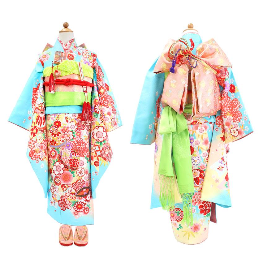 七五三 着物 7歳 フルセット 購入 20点フルセット 水色地 雲取り熨斗に