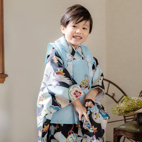 七五三 着物 3歳 男の子 ブランド被布セット 「小町kids 鷹と松に七宝