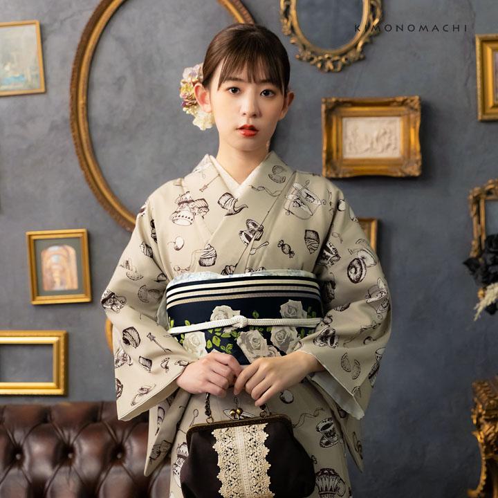 KIMONOMACHI 洗える着物 セット「袷着物：アフタヌーンティー ベージュ