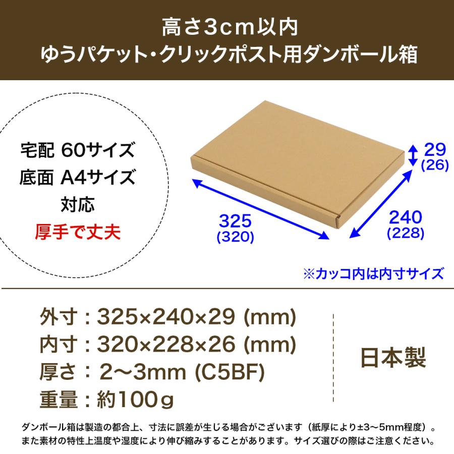 桐パック ゆうパケット クリックポスト 箱 3cm A4 150枚 ダンボール 60