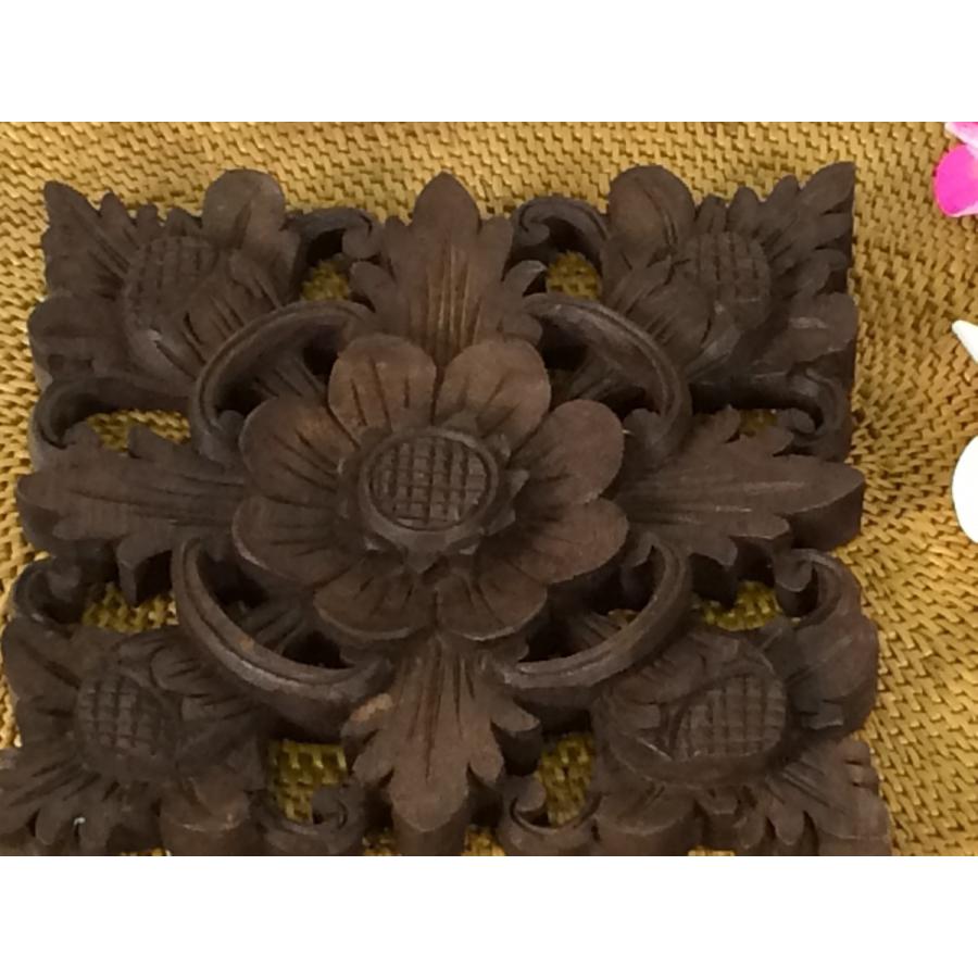 木製 彫刻 レリーフ 14×14 花 バリ彫刻 インテリア アート 植物