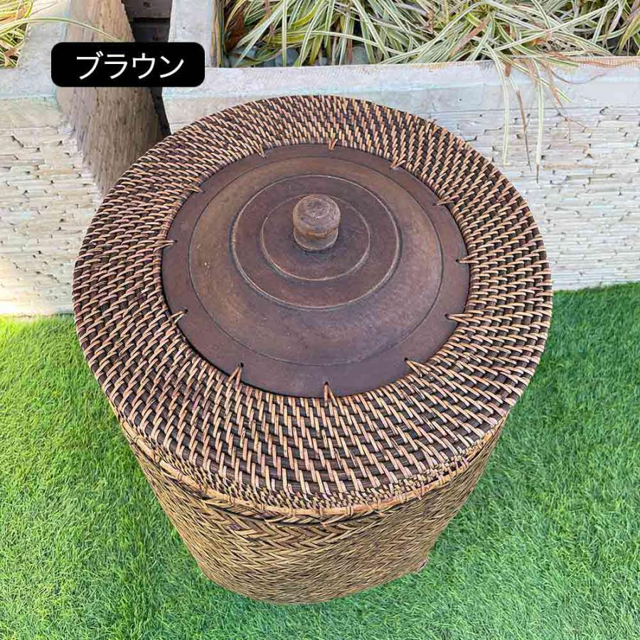 ランドリー ボックス 蓋付 収納BOX W40cm 茶 白 籐 竹 ラタン バンブー