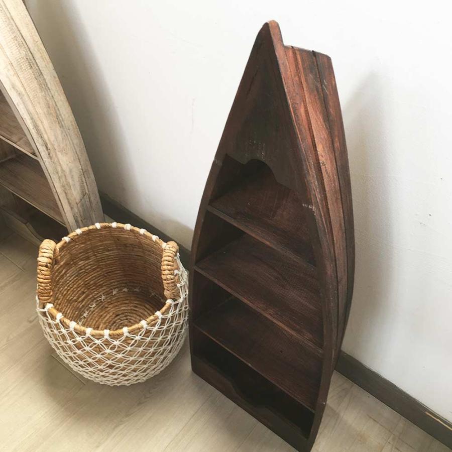 ボート型 船型 ラック 棚 4段 H100cm 木製 ブラウン 白 飾り棚 バリ