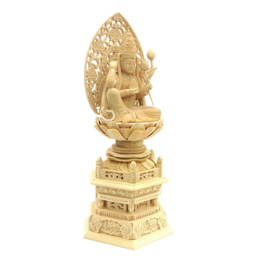 仏像 如意輪観音 座像 一面六臂 3.0寸 草光背 六角台 桧木 六観音