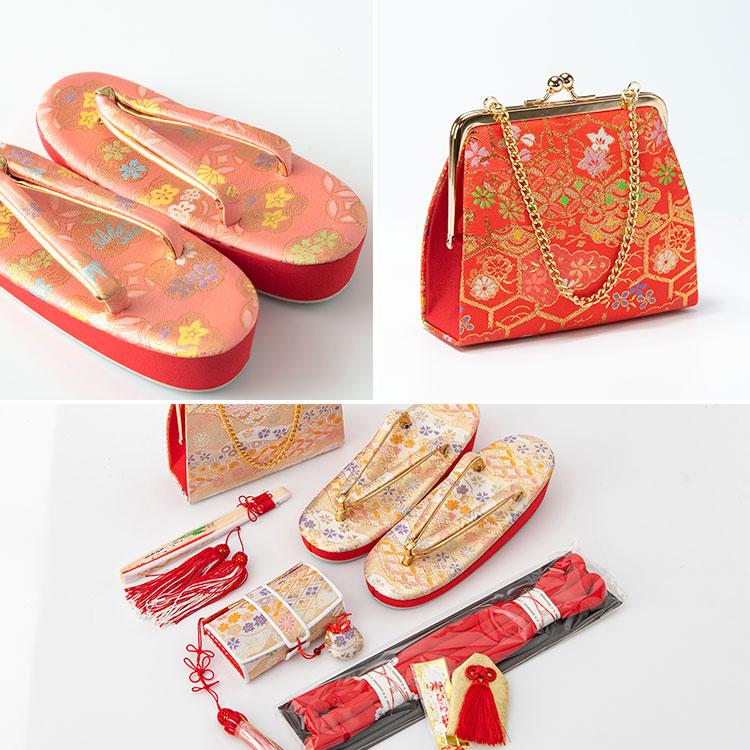 七五三 7歳女の子用 筥迫/箱せこ(はこせこ)6点セット 金襴 全6色 黒/赤